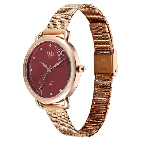 Fastrack Vyb Classique Maroon Dial Rose Gold Steel Strap Women's Watch FV60091WM02 - view 4