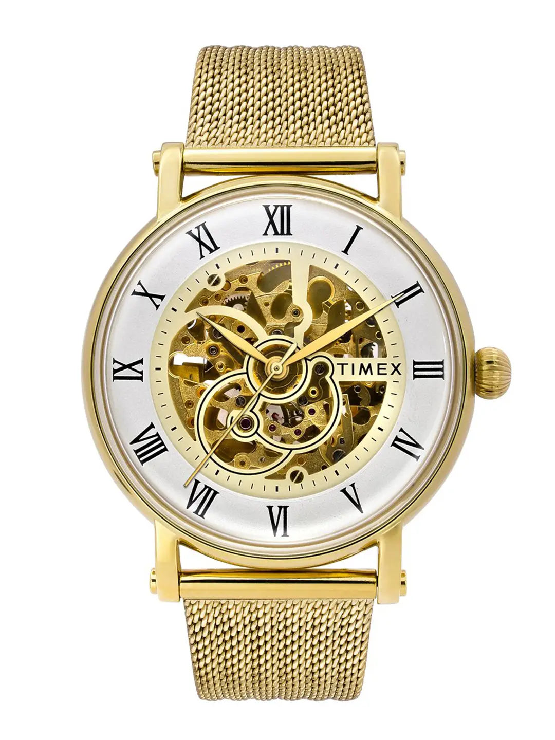 Timex White Skeleton Dial Gold-Tone Stainless Steel Bracelet Men's Automatic Watch - view 1