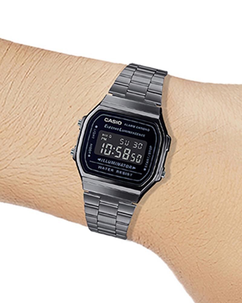 Casio Vintage Digital Black Stainless Steel Strap Unisex Watch A168WGG-1B - view 4