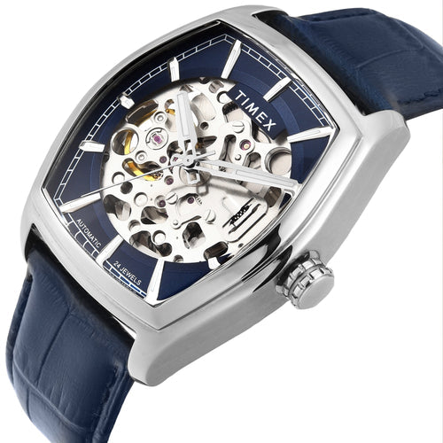 Timex Automatic Blue Skeleton Dial Blue Leather Strap Men's Watch TWEG25900 - view 1