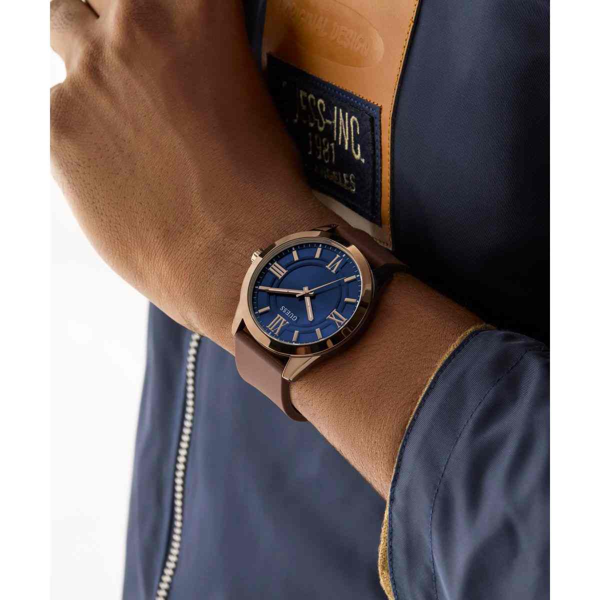 Guess Elliot Blue Dial Brown Leather Strap Men's Watch GW0894G3 - view 7
