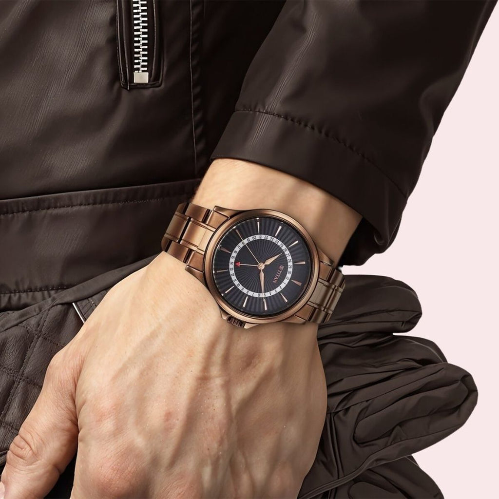 Titan Karishma Black Dial Brown Stainless Steel Strap Men's Watch 10038QM01 - view 5