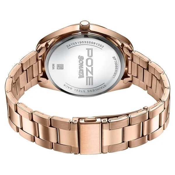 Sonata Poze Blue Dial Rose Gold Stainless Steel Strap Men's Watch SP70066WM01 - view 4
