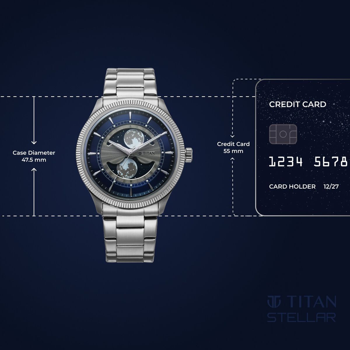 Titan Stellar Blue Dial Silver Stainless Steel Strap Men's Watch 10050SM01 - view 4