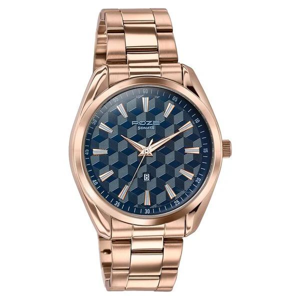 Sonata Poze Blue Dial Rose Gold Stainless Steel Strap Men's Watch SP70066WM01 - view 1