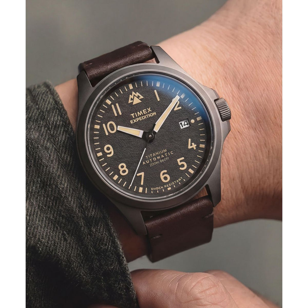 Timex Expedition Titanium Automatic Black Dial Brown Leather Strap Men's Watch TW2Y90900UJ - view 4