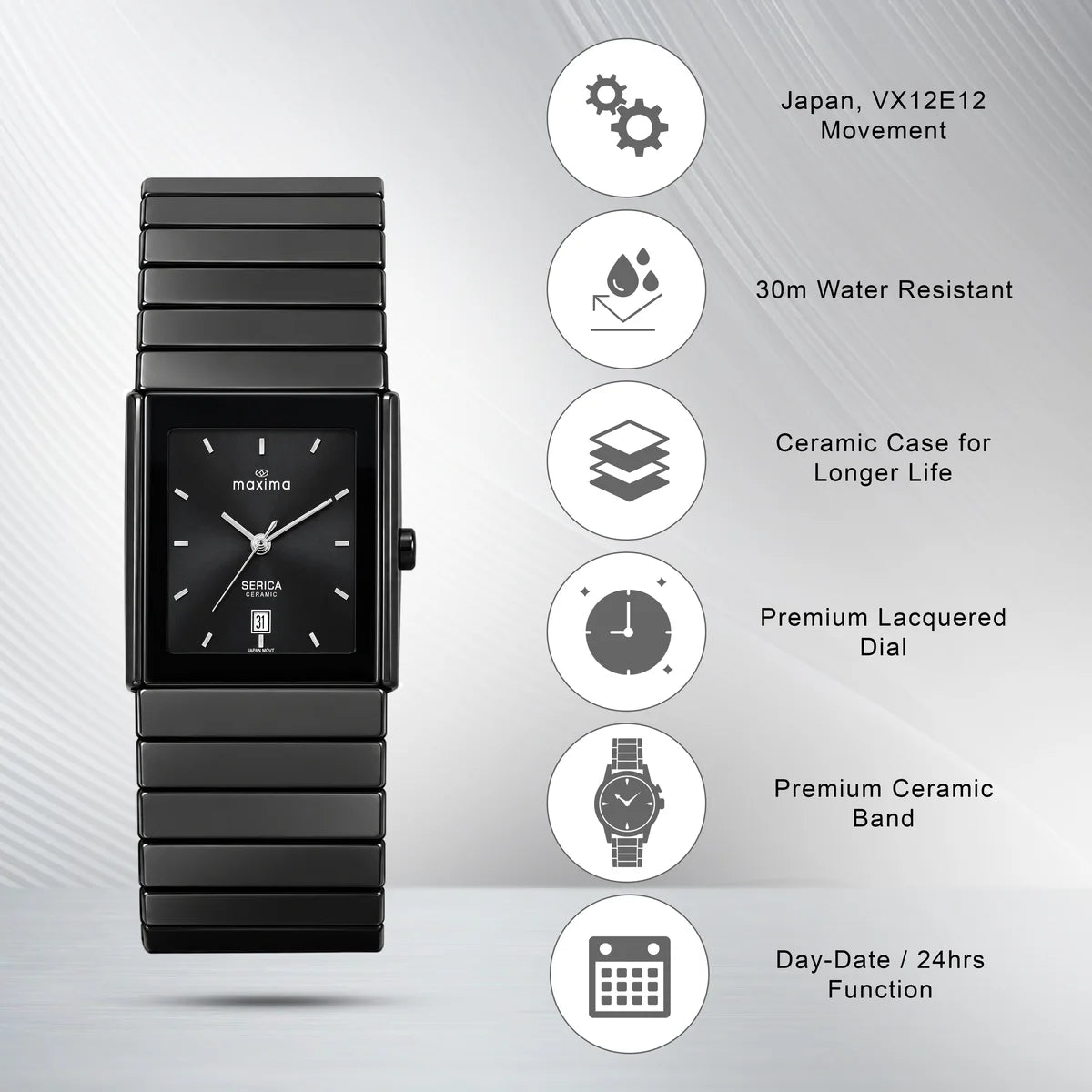 Maxima Serica Black Dial Ceramic Strap Men's Watch 74791CMGJ - view 2