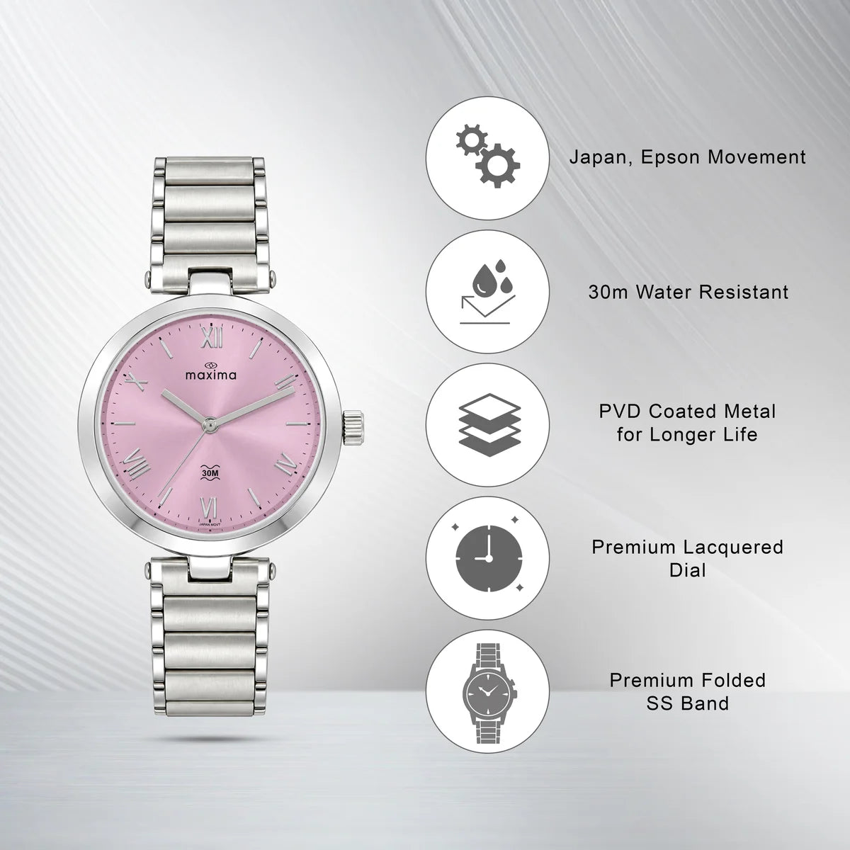 Maxima Attivo Pink Dial Stainless Steel Strap Women's Watch 74921CMLI - view 3