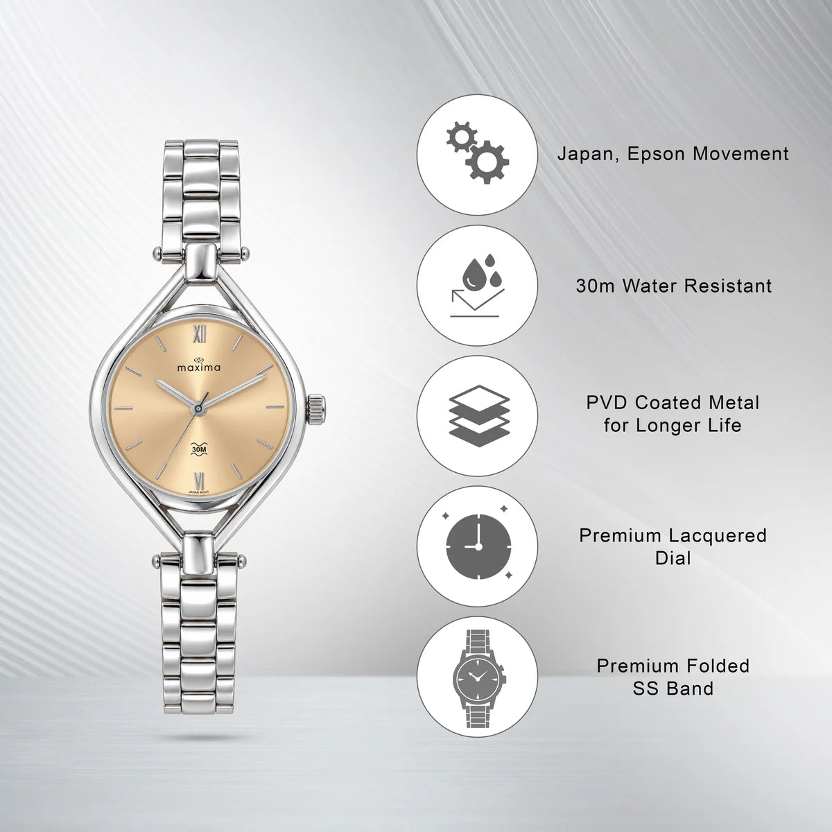 Maxima Attivo Peach Dial Stainless Steel Strap Women's Watch 74932CMLI - view 2