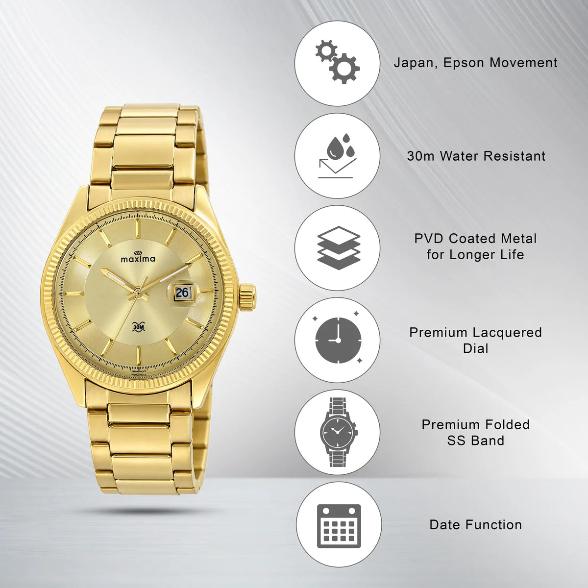 Maxima Apex Gold Dial Stainless Steel Strap Men's Watch 75280CMGL - view 3