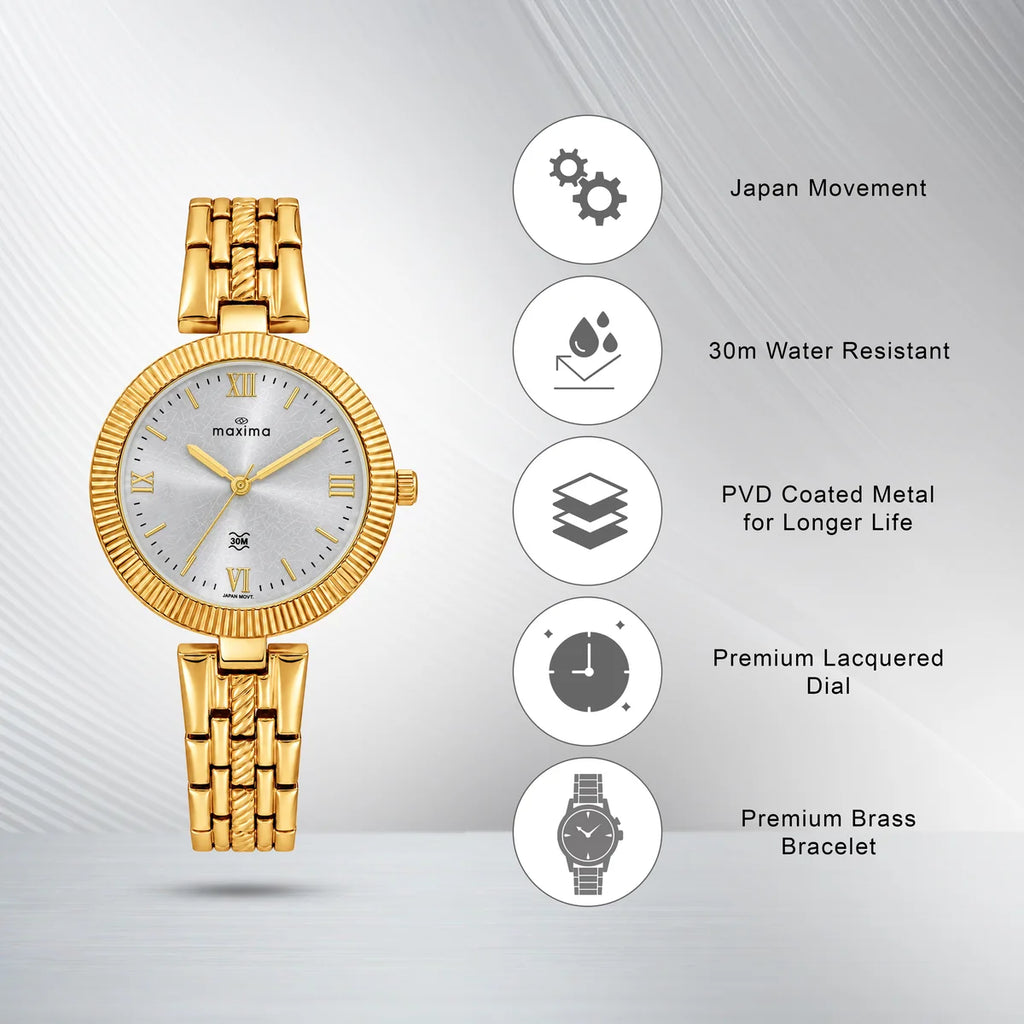 Maxima Gold Silver Dial Brass Strap Women's Watch 75360BMLY - view 3
