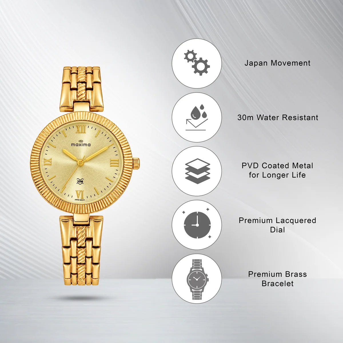 Maxima Gold Gold Dial Brass Strap Women's Watch 75361BMLY - view 3