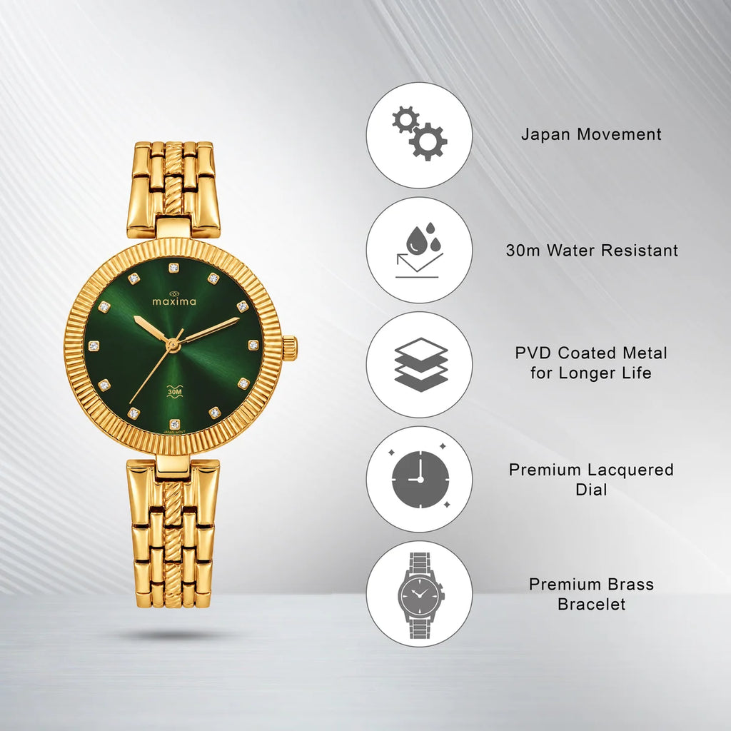 Maxima Gold Green Dial Brass Strap Women's Watch 75363BMLY - view 3