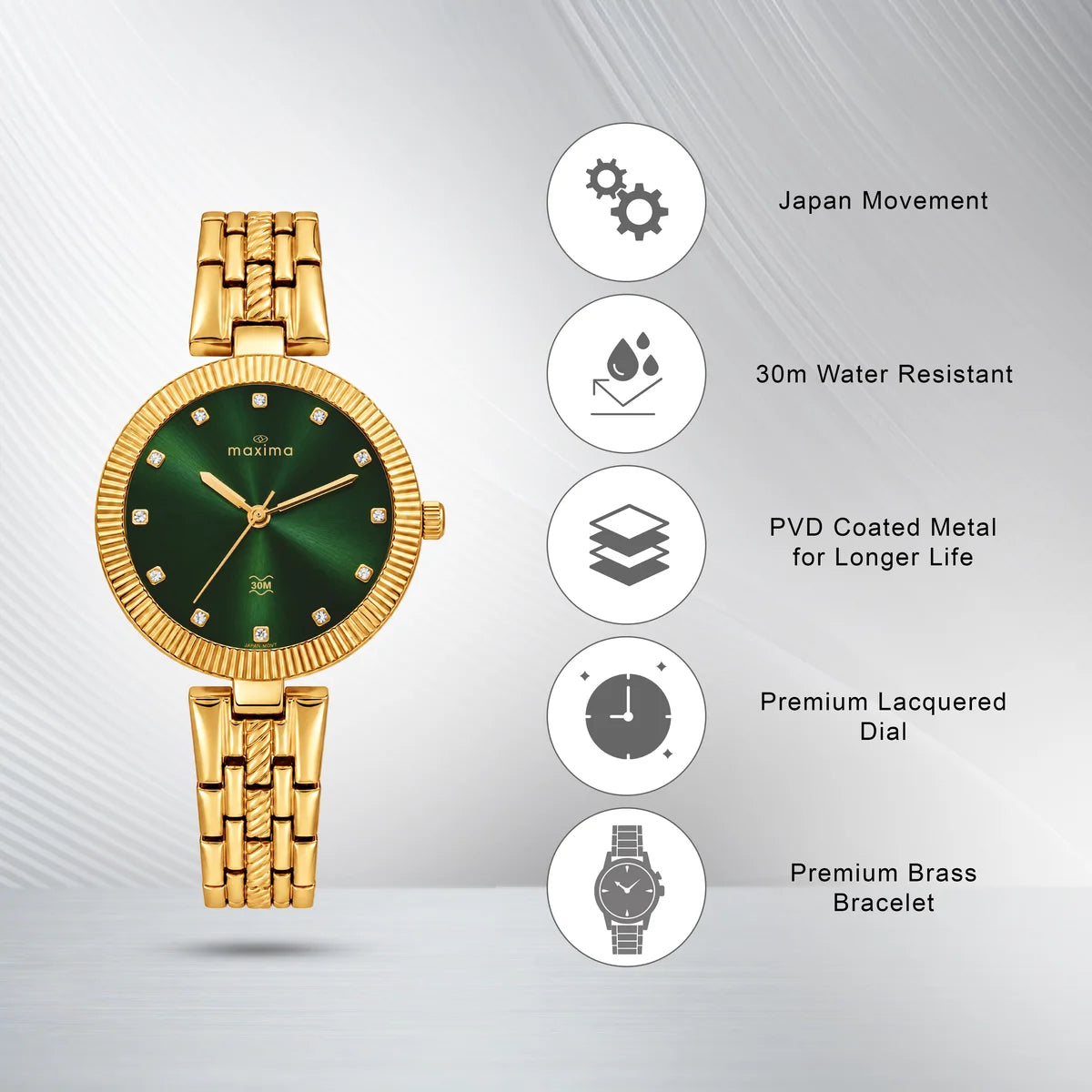 Maxima Gold Green Dial Brass Strap Women's Watch 75363BMLY - view 3