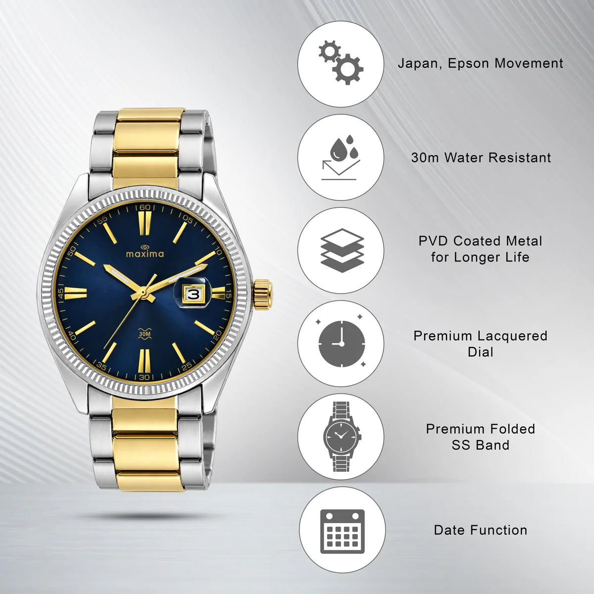 Maxima Apex Blue Dial Two-Tone Stainless Steel Strap Men's Watch 75293CMGT - view 2