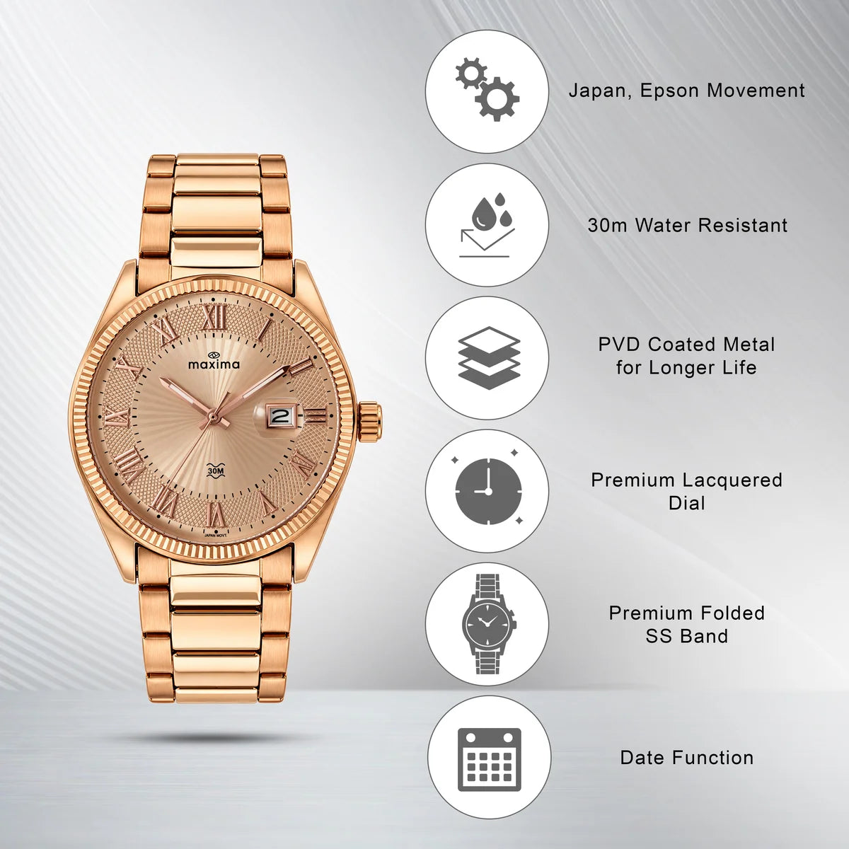 Maxima Apex Rose Gold Dial Stainless Steel Strap Men's Watch 75300CMGR - view 3