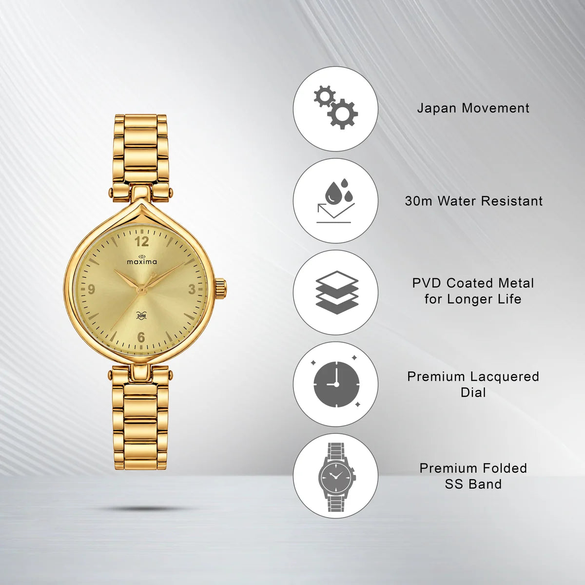 Maxima Kolar Gold Dial Stainless Steel Strap Women's Watch 75990CMLH - view 3
