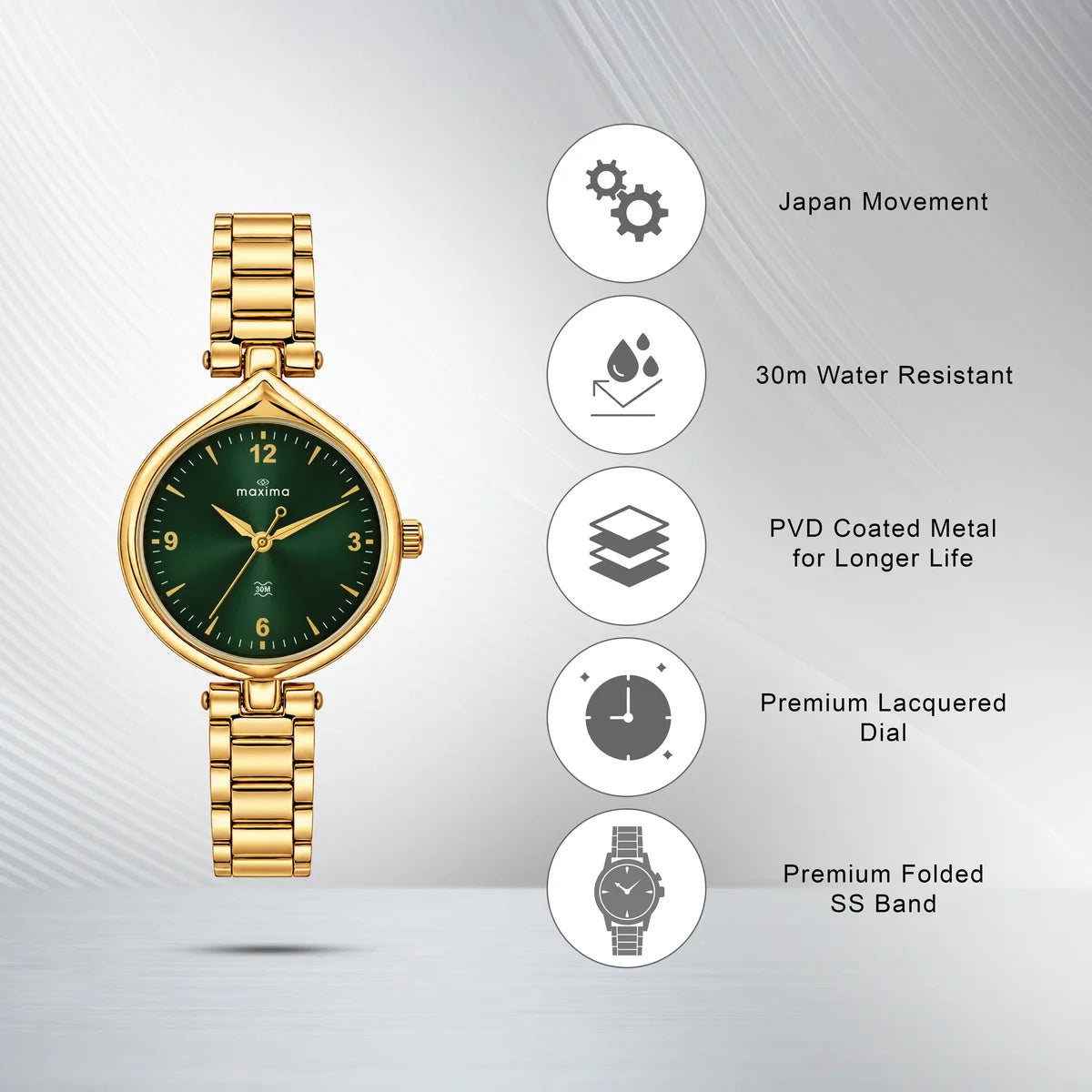Maxima Kolar Green Dial Stainless Steel Strap Women's Watch 75992CMLH - view 3