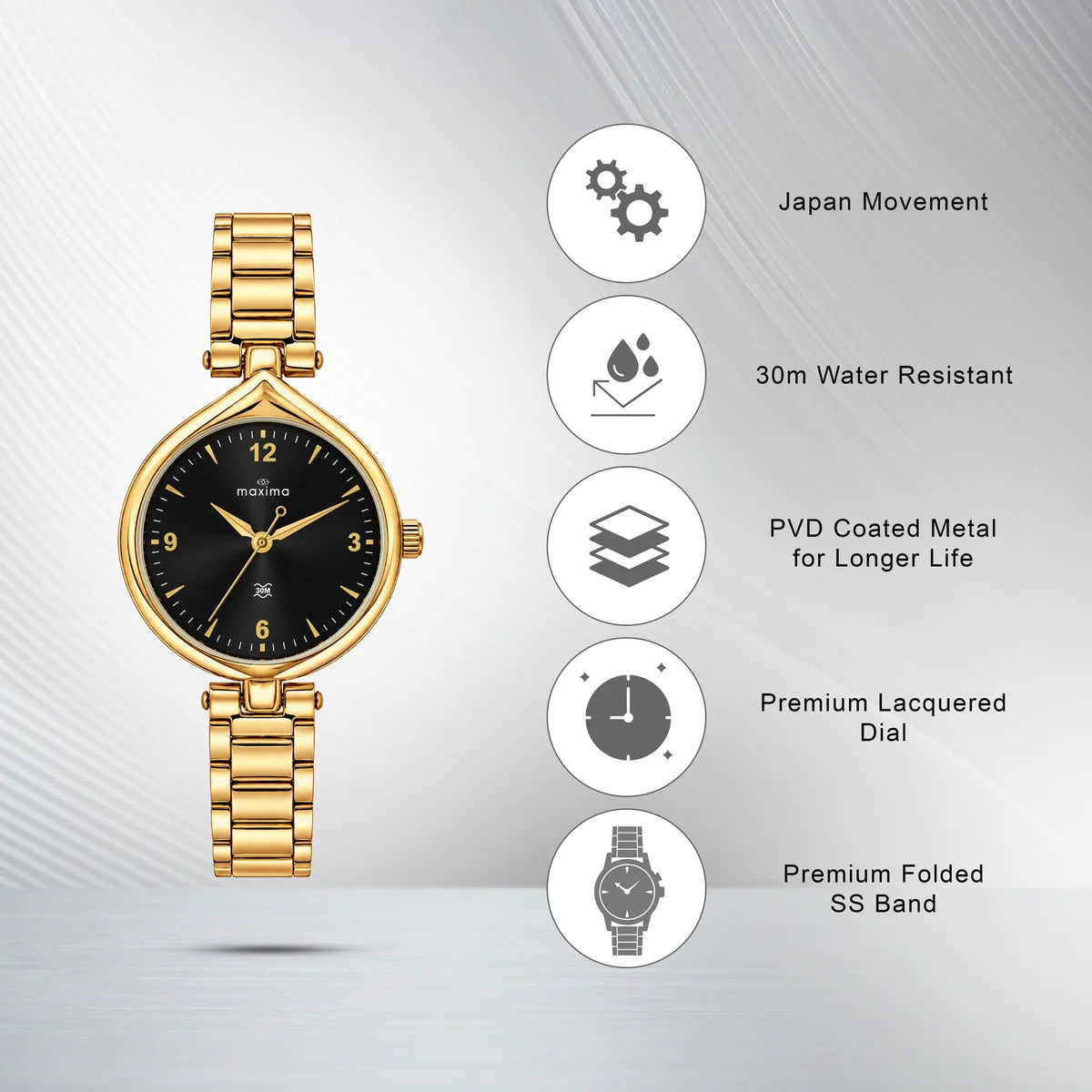 Maxima Kolar Black Dial Stainless Steel Strap Women's Watch 75993CMLH - view 3