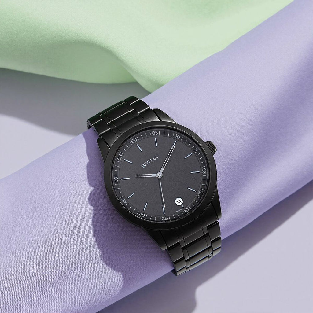 Titan Minimals Black Dial Black Metal Strap Men's Watch view 1