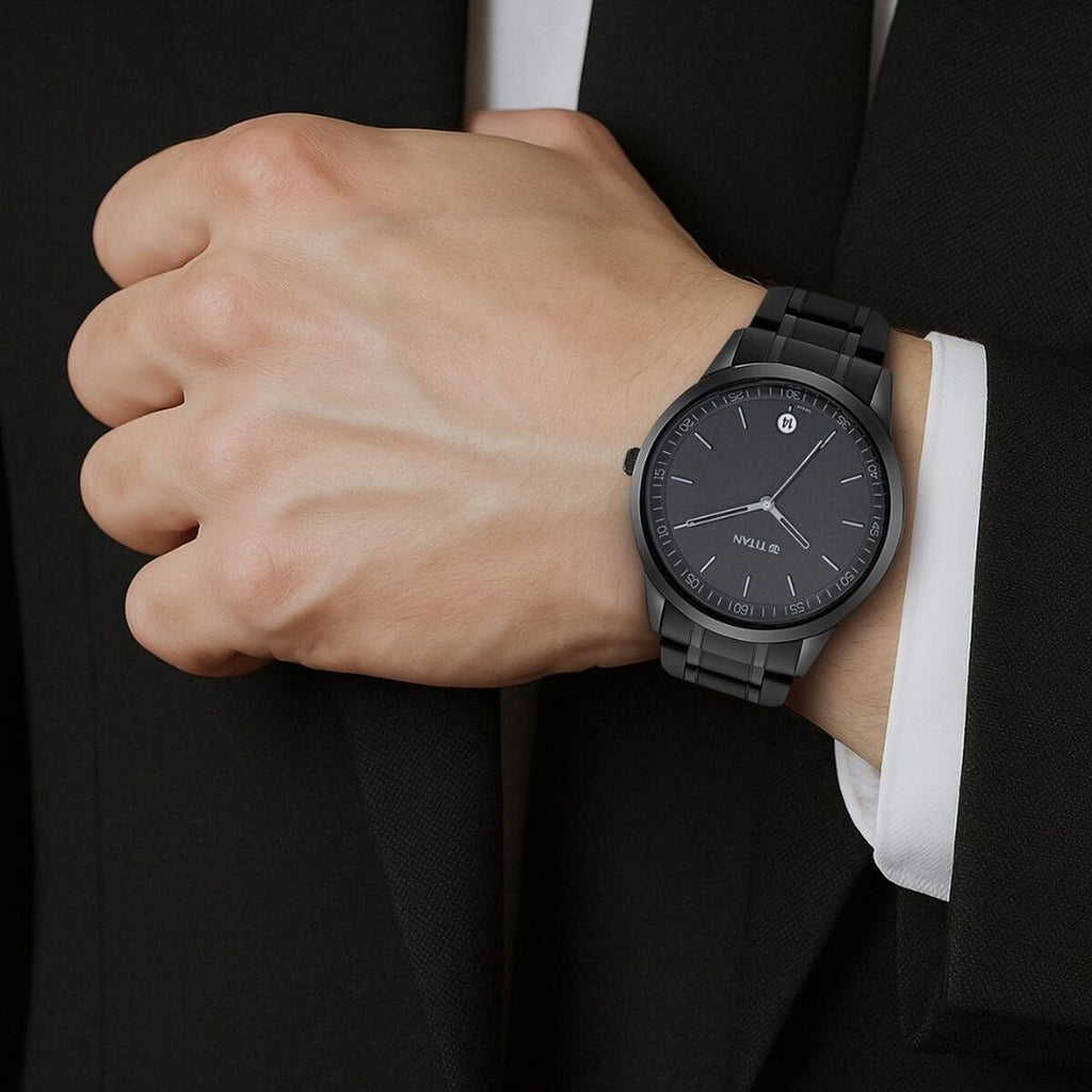 Titan Minimals Black Dial Black Metal Strap Men's Watch view 7