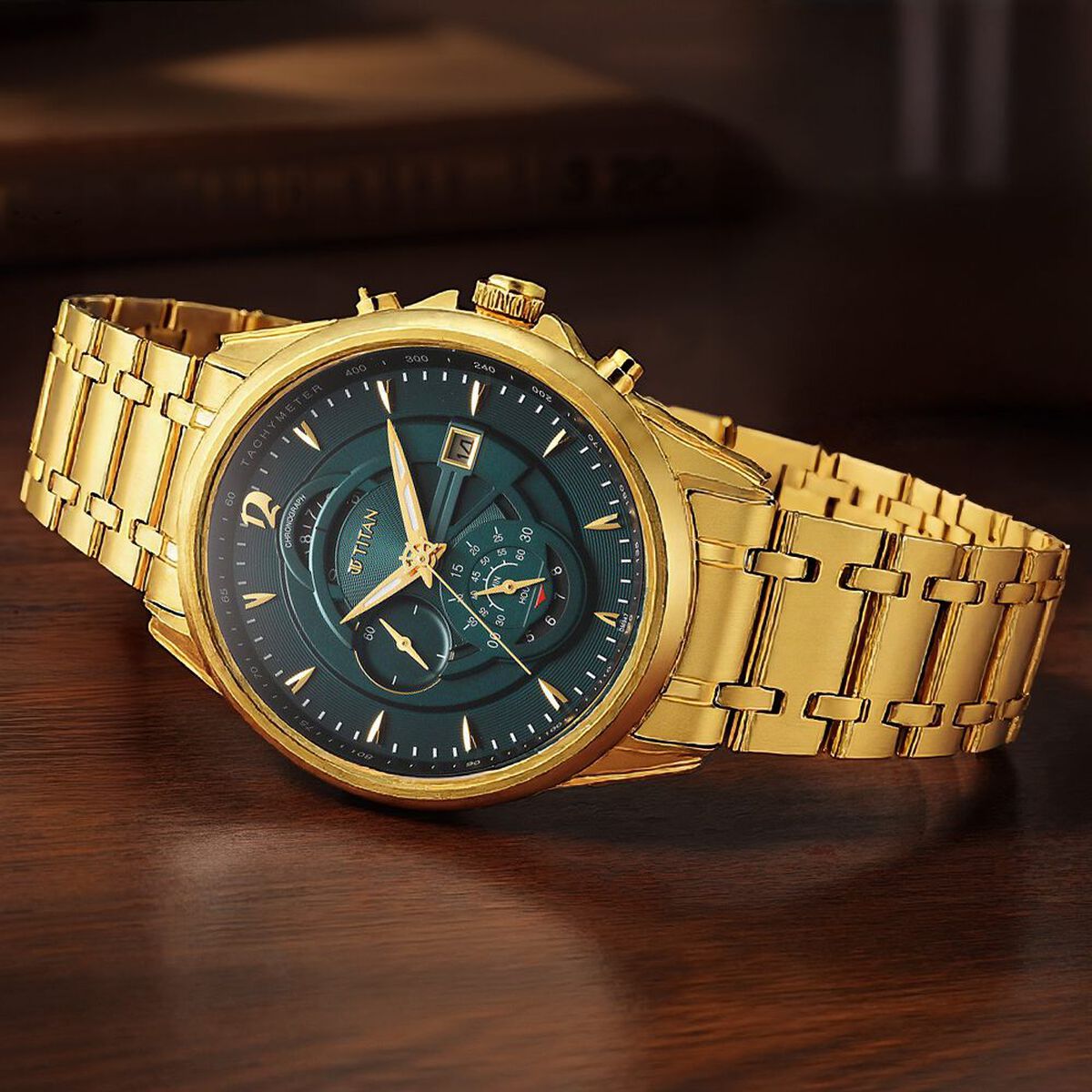 Titan Regalia Premium Green Dial Gold-Tone Stainless Steel Strap Men's Watch 1830YM02 - view 1