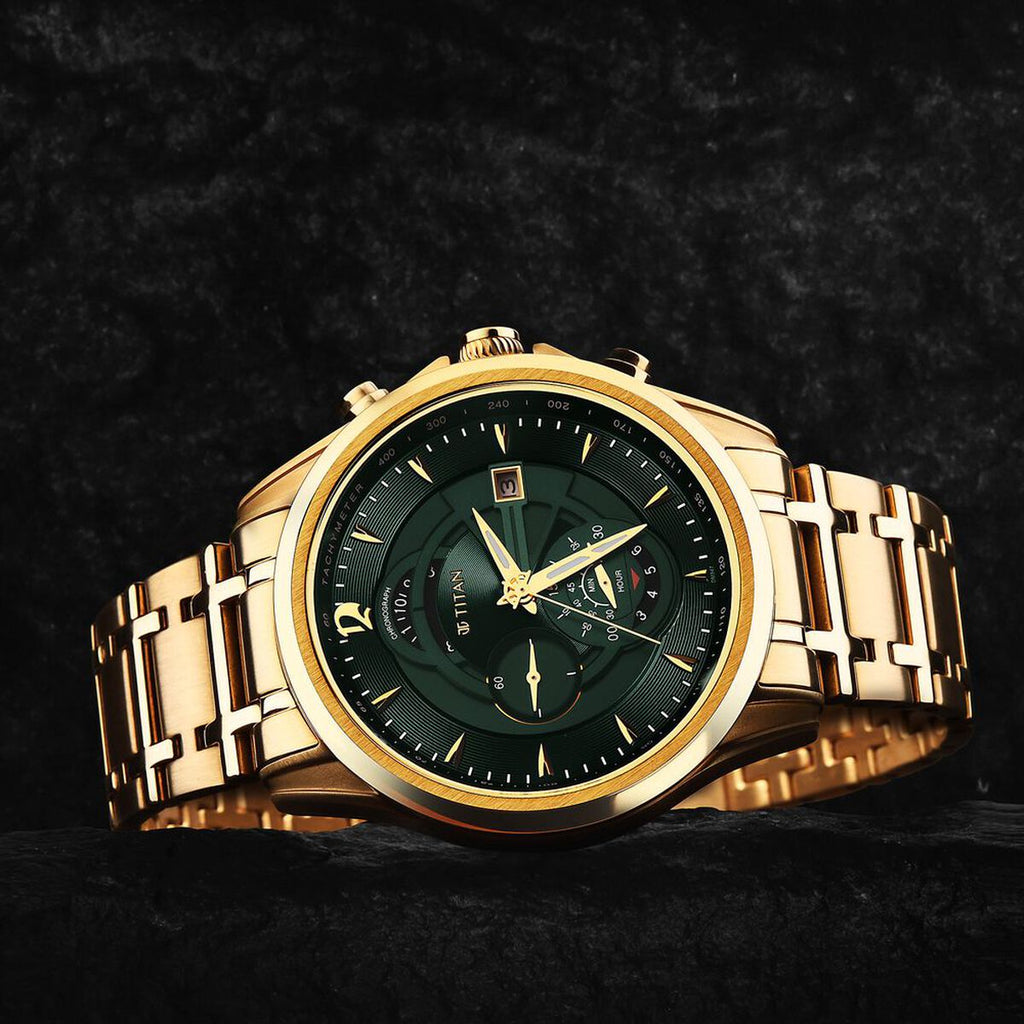 Titan Regalia Premium Green Dial Gold-Tone Stainless Steel Strap Men's Watch 1830YM02 - view 2
