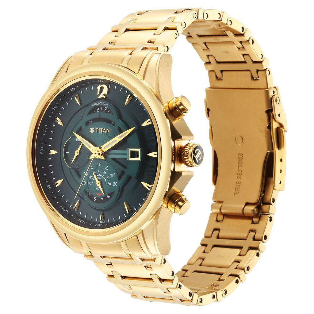 Titan Regalia Premium Green Dial Gold-Tone Stainless Steel Strap Men's Watch 1830YM02 - view 4