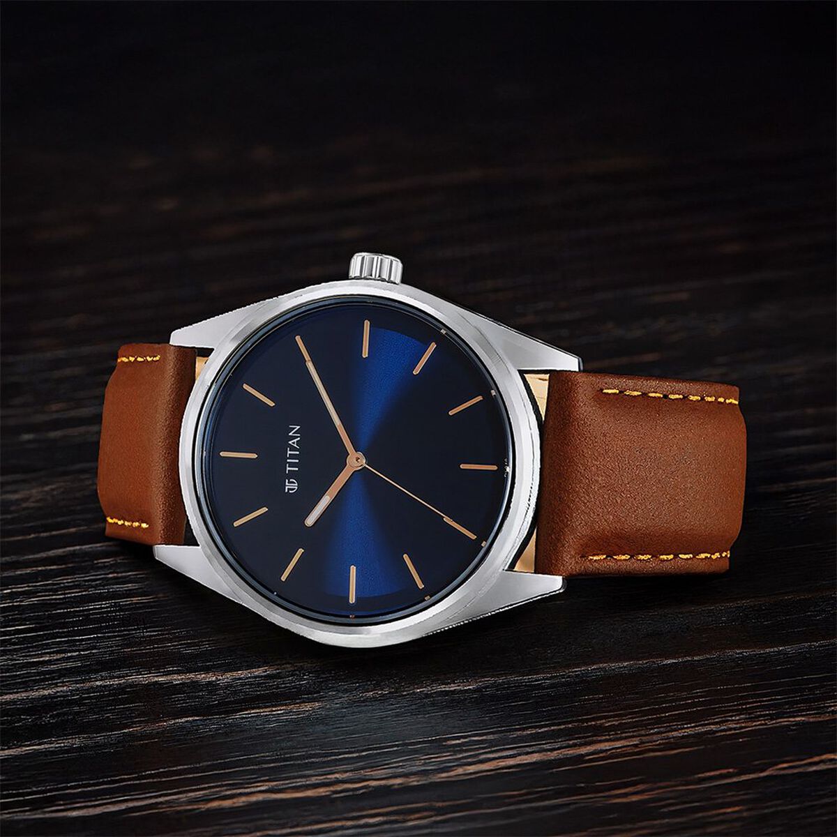 Titan Workwear Blue Dial Brown Leather Strap Men's Watch 1866SL01 - view 1