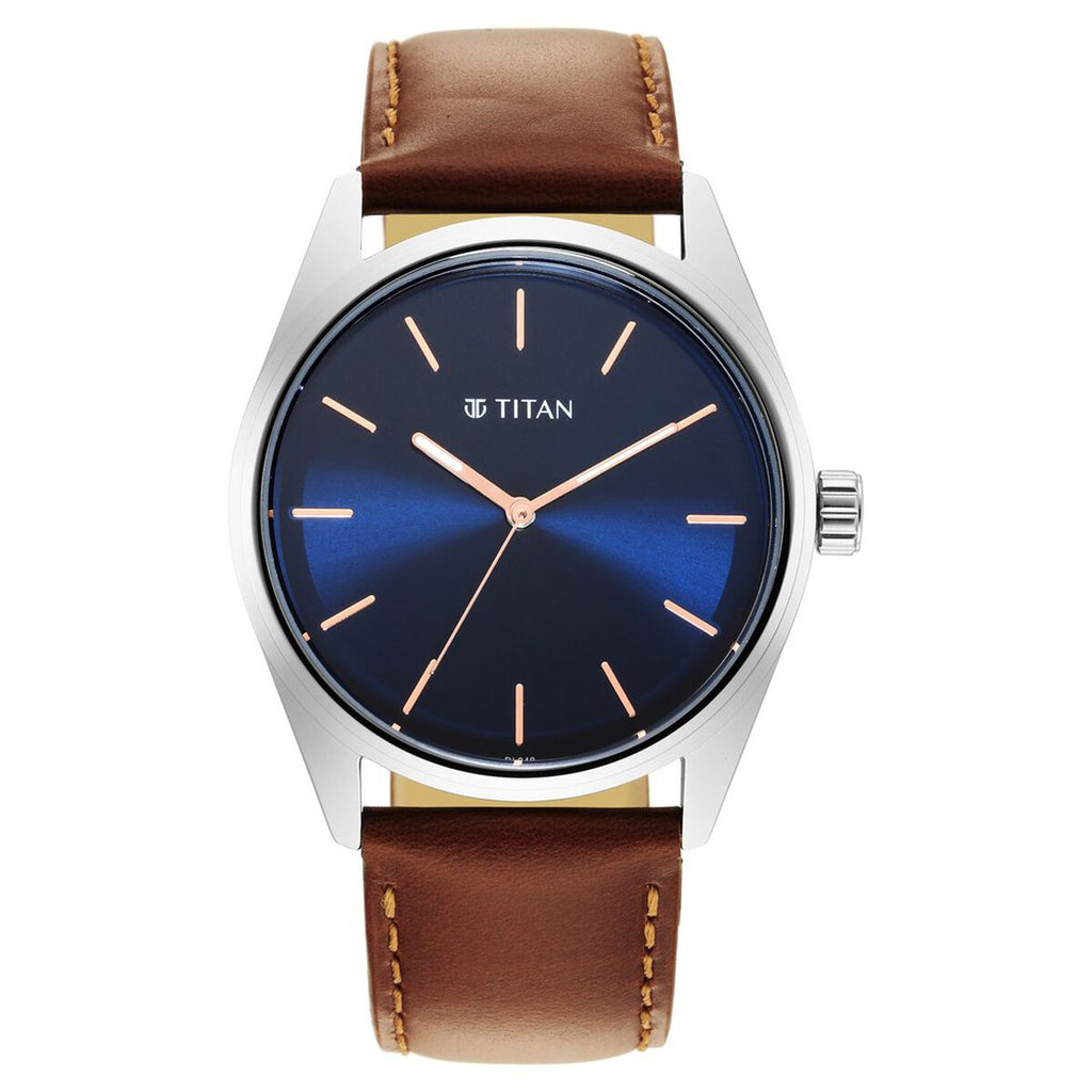 Titan Workwear Blue Dial Brown Leather Strap Men's Watch 1866SL01 - view 2