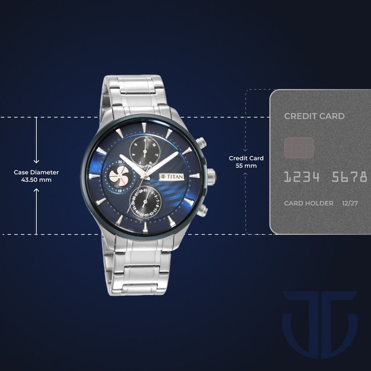 Titan Maritime Blue Dial Silver Stainless Steel Strap Men's Watch 1873KM02 - view 3
