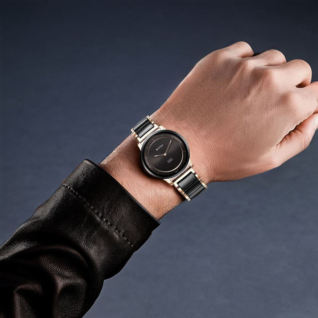 Titan Edge Fusion Black Dial Black Steel & Ceramic Strap Men's Watch 1878KD03 - view 4
