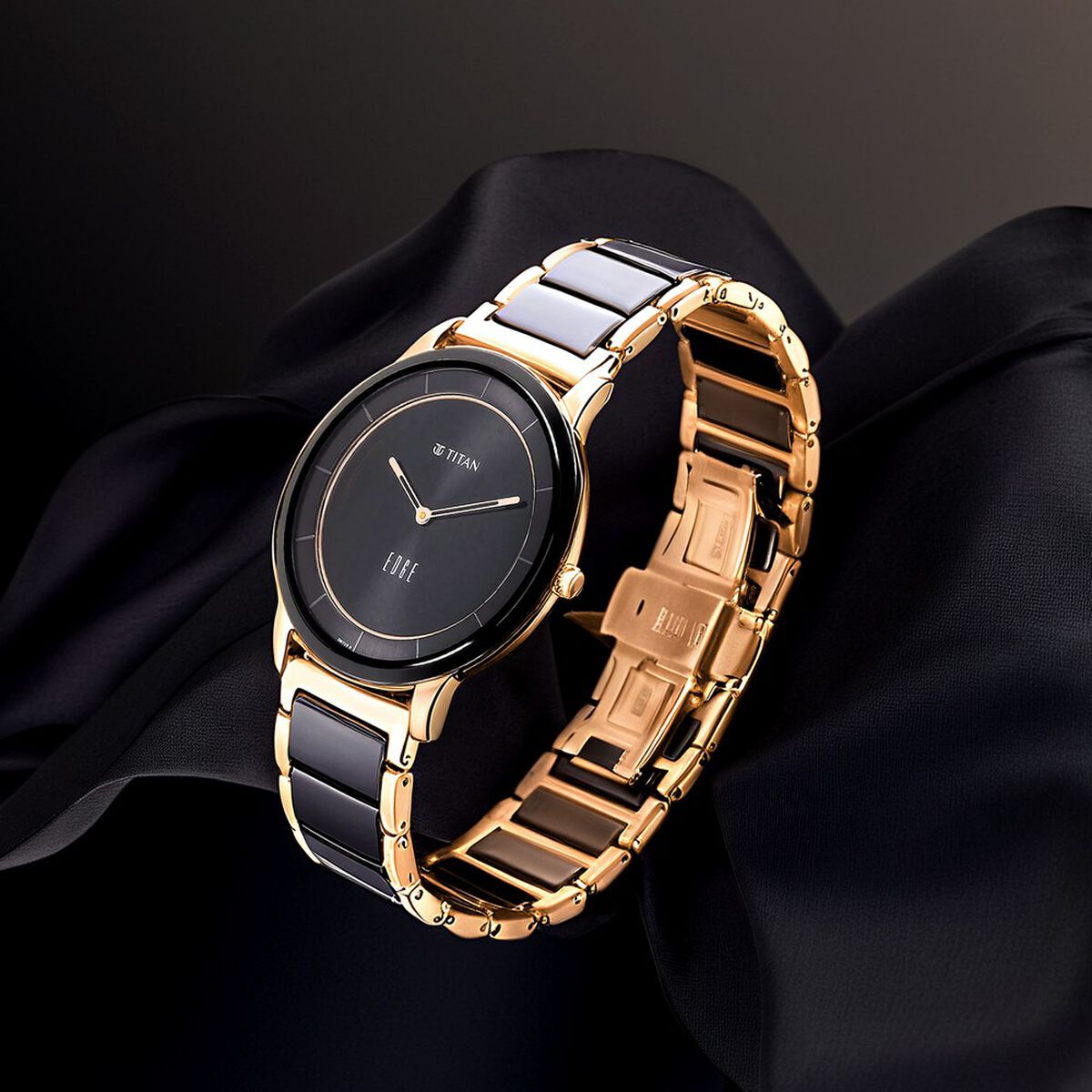 Titan Edge Fusion Black Dial Black Steel & Ceramic Strap Men's Watch 1878KD03 - view 7
