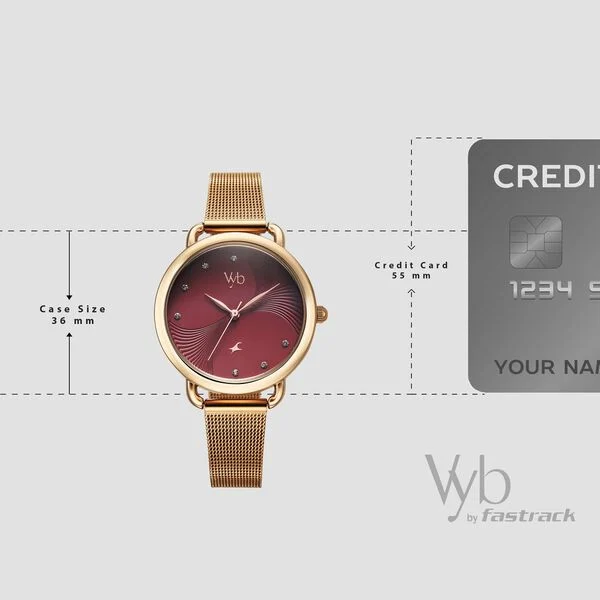 Fastrack Vyb Classique Maroon Dial Rose Gold Steel Strap Women's Watch FV60091WM02 - view 3
