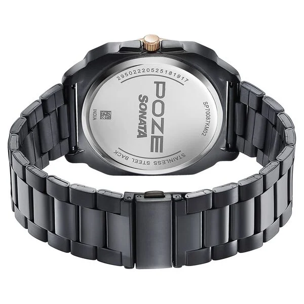 Sonata Poze Black Dial Black Metal Strap Men's Watch SP70087KM02 - view 5
