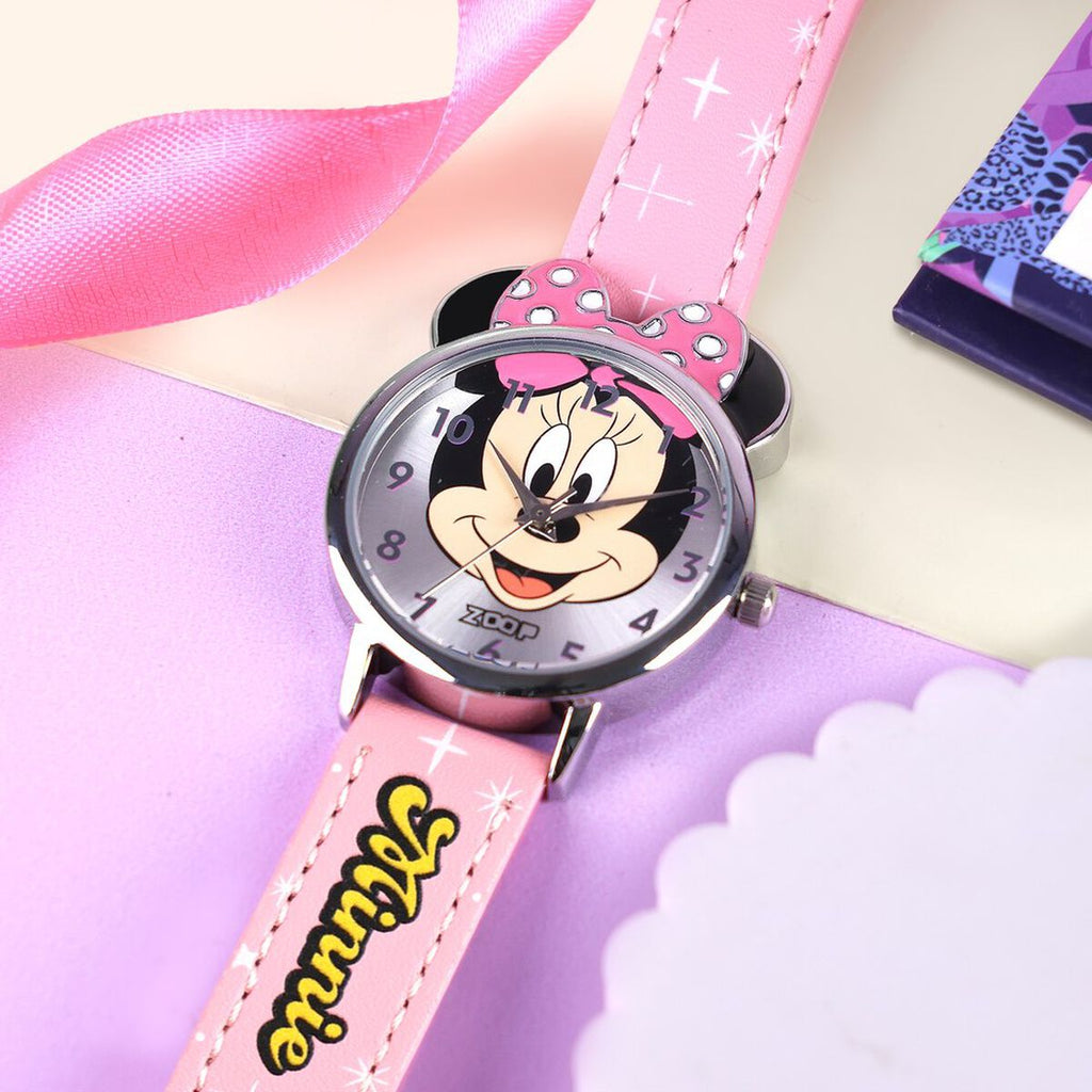 Zoop By Titan Disney Minnie Mouse Silver Dial Pink PU Leather Strap Kids' Watch 26056SL01 - view 1