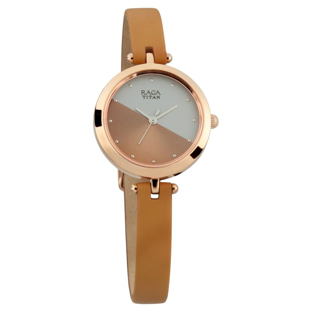 Titan Raga Viva Rose Gold Dial Tan Leather Strap Women's Watch 2606WL01 - view 2