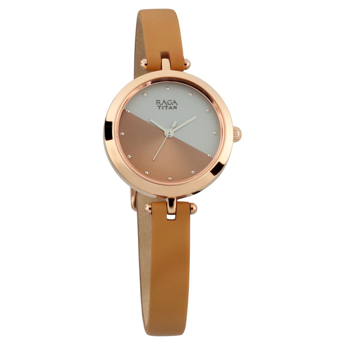 Titan Raga Viva Rose Gold Dial Tan Leather Strap Women's Watch 2606WL01 - view 2