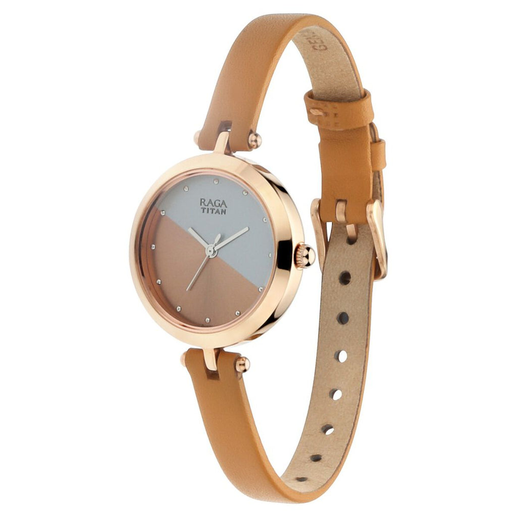 Titan Raga Viva Rose Gold Dial Tan Leather Strap Women's Watch 2606WL01 - view 3