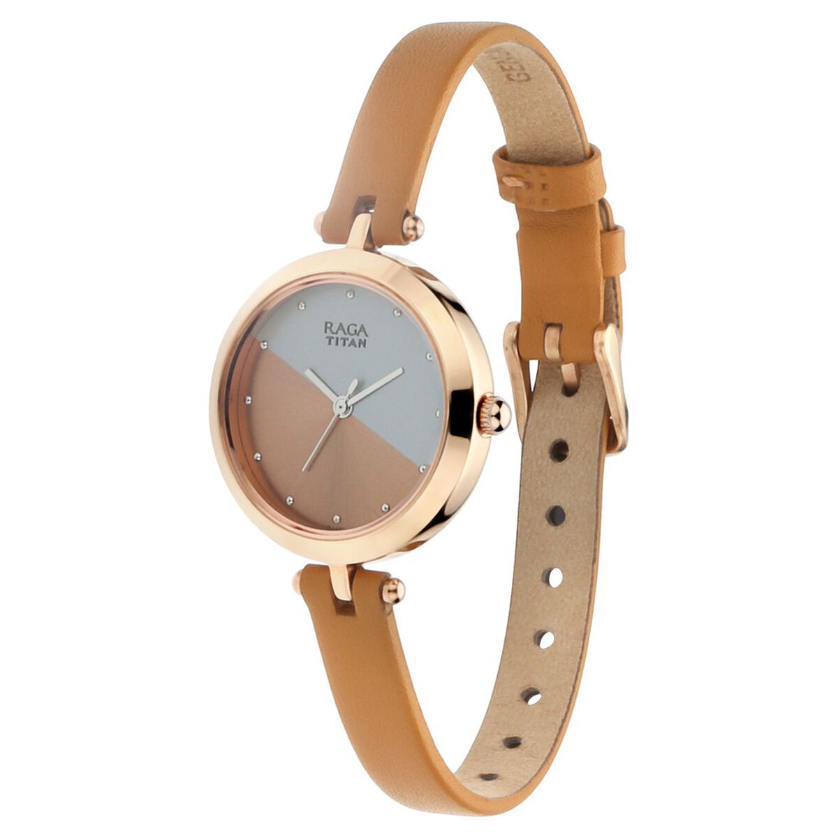 Titan Raga Viva Rose Gold Dial Tan Leather Strap Women's Watch 2606WL01 - view 3