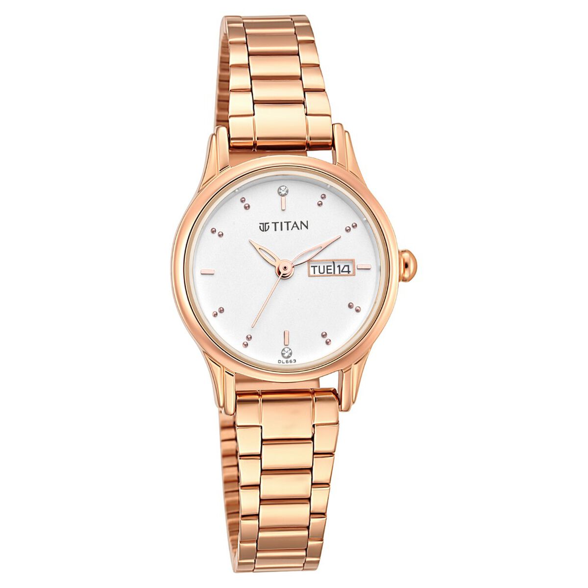Titan Lagan Silver Dial Rose Gold Metal Strap Women's Watch view 2