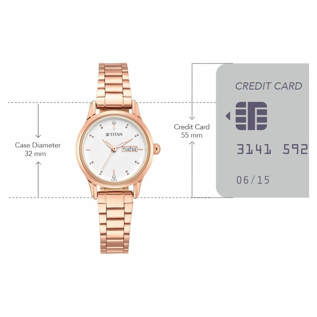 Titan Lagan Silver Dial Rose Gold Metal Strap Women's Watch view 4