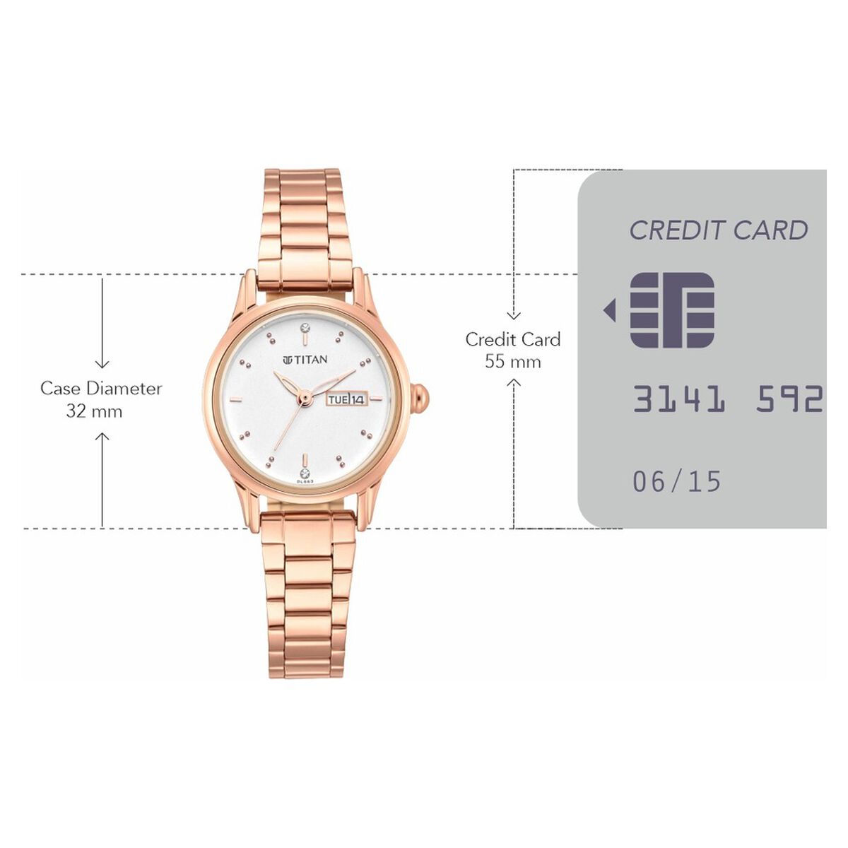 Titan Lagan Silver Dial Rose Gold Metal Strap Women's Watch view 4