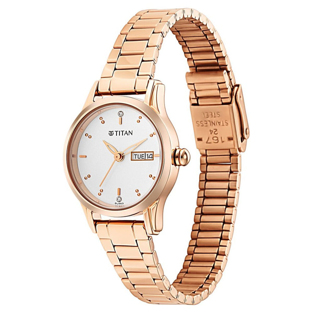Titan Lagan Silver Dial Rose Gold Metal Strap Women's Watch view 5