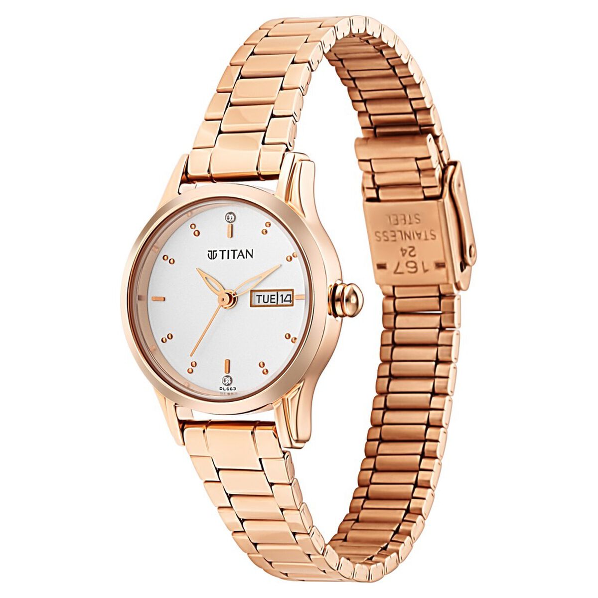 Titan Lagan Silver Dial Rose Gold Metal Strap Women's Watch view 5