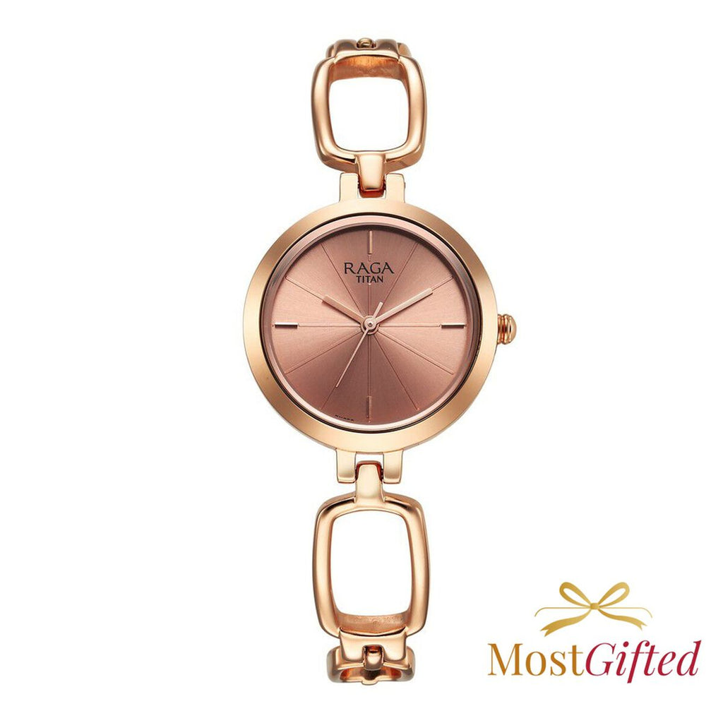 Titan Raga Rose Gold Dial Rose Gold Metal Strap Women's Watch view 1