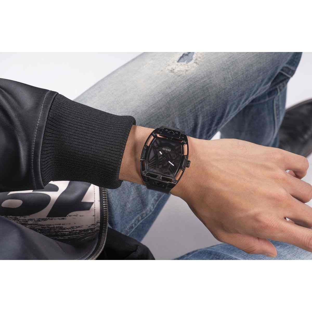 Guess Legend Black Dial Black Leather and Silicone Strap Men's Watch GW0500G2 - view 6