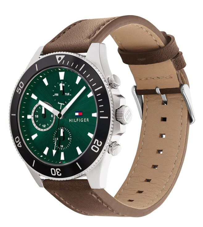 Tommy Hilfiger Green Dial Brown Leather Strap Men's Chronograph Watch TH1791983 - view 3