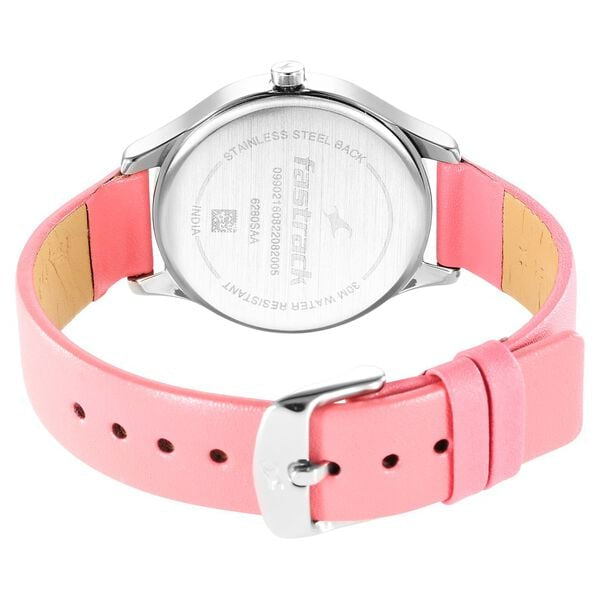 Fastrack Stunners Pink Dial Pink Leather Strap Women's Watch NR6280SL01 - view 5