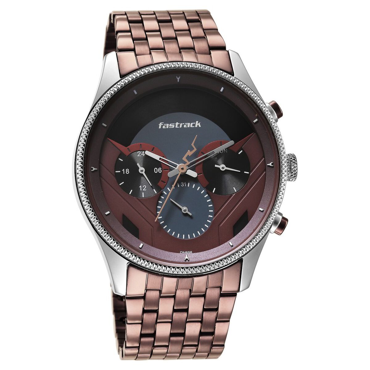 Fastrack Thor Multifunction Red Dial Brown Metal Strap Men's Watch 3286KM01 - view 3